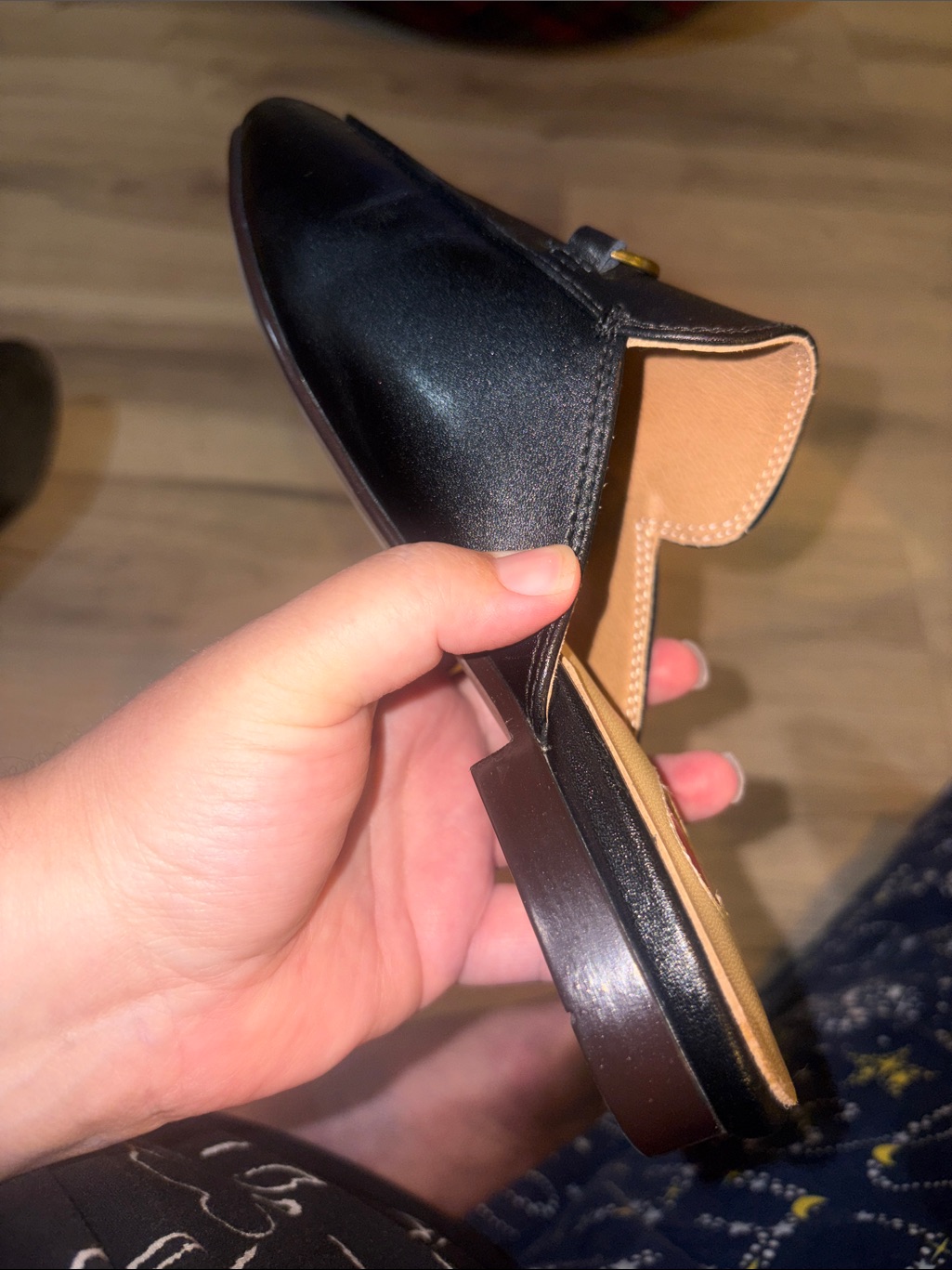 Women’s Black Leather Mule With Gold Horsebit Accent Size 4.5 — image 7 of 8